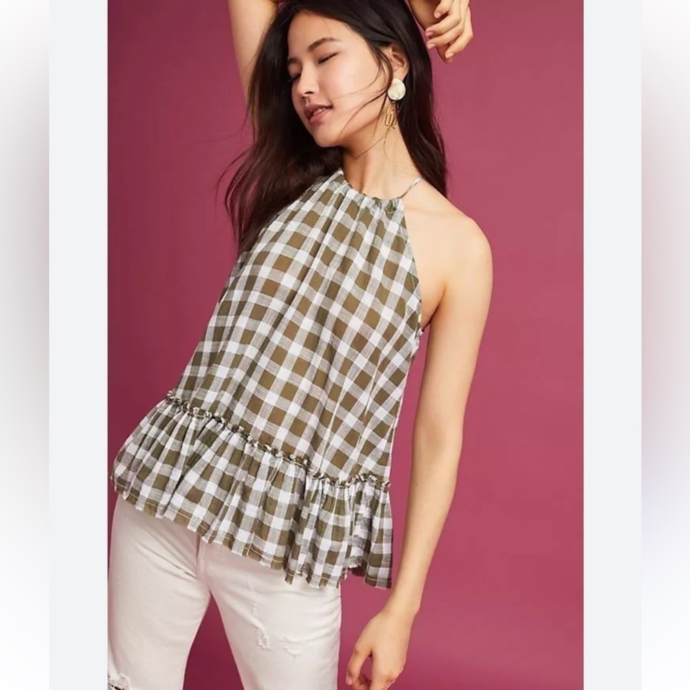 Cloth & Stone Plaid Halter Neck Blouse